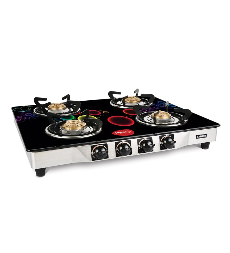 Buy Pigeon 4 Brass Burners Manual Glass Gas Stove (Model No 12300