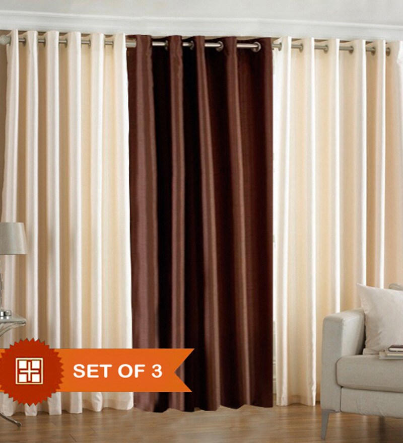 Buy PIndia Brown & Cream Polyester 60x48 INCH Window Curtain Set of 3