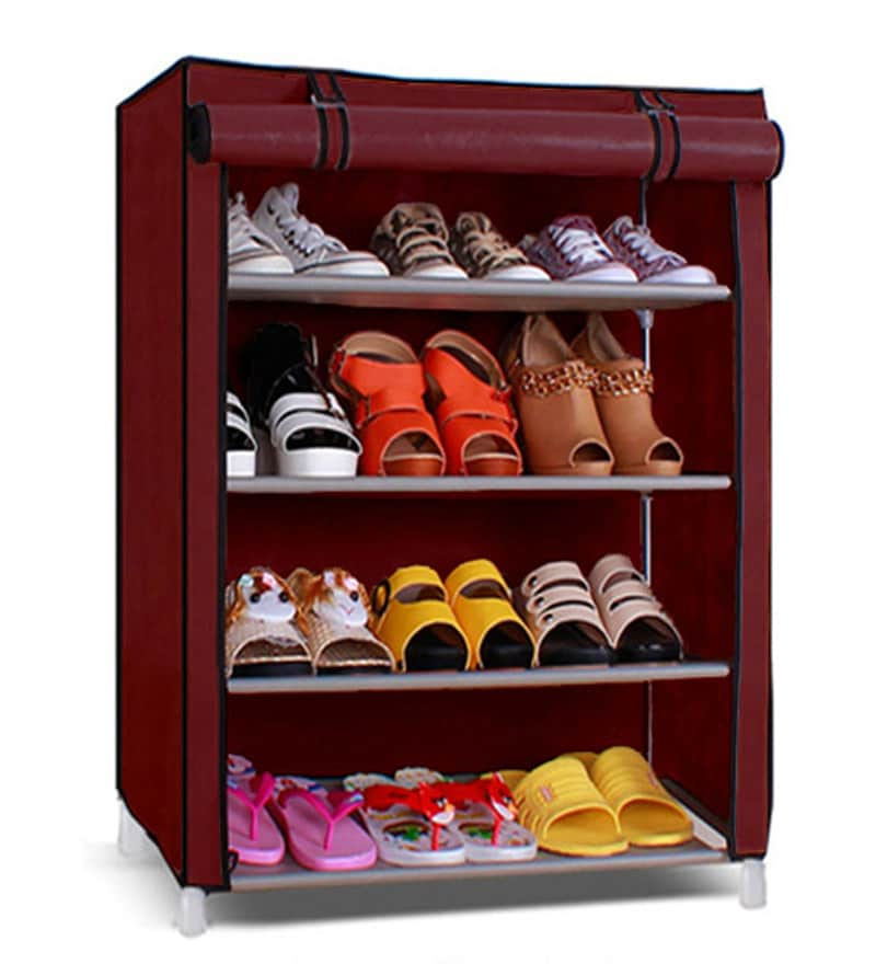 Buy Fancy 4 Layer Foldable Shoe Rack Organizer In Maroon By Pindia Online Fabric Shoe Racks Shoe Racks Furniture Pepperfry Product