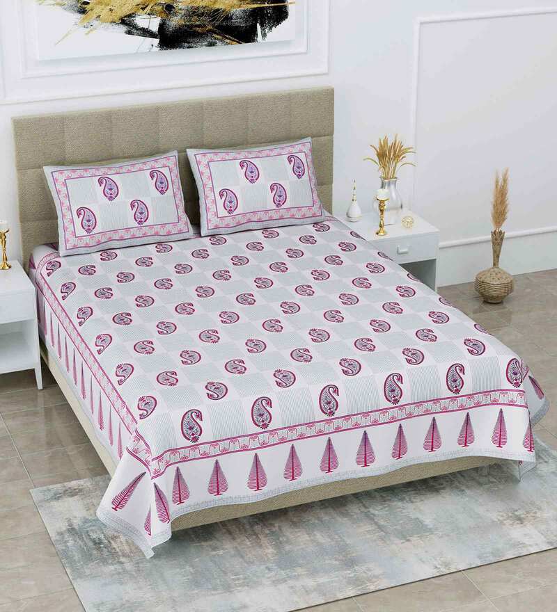 Buy Pink Abstract 108 TC King Size Cotton Bedsheet By Poorak Online