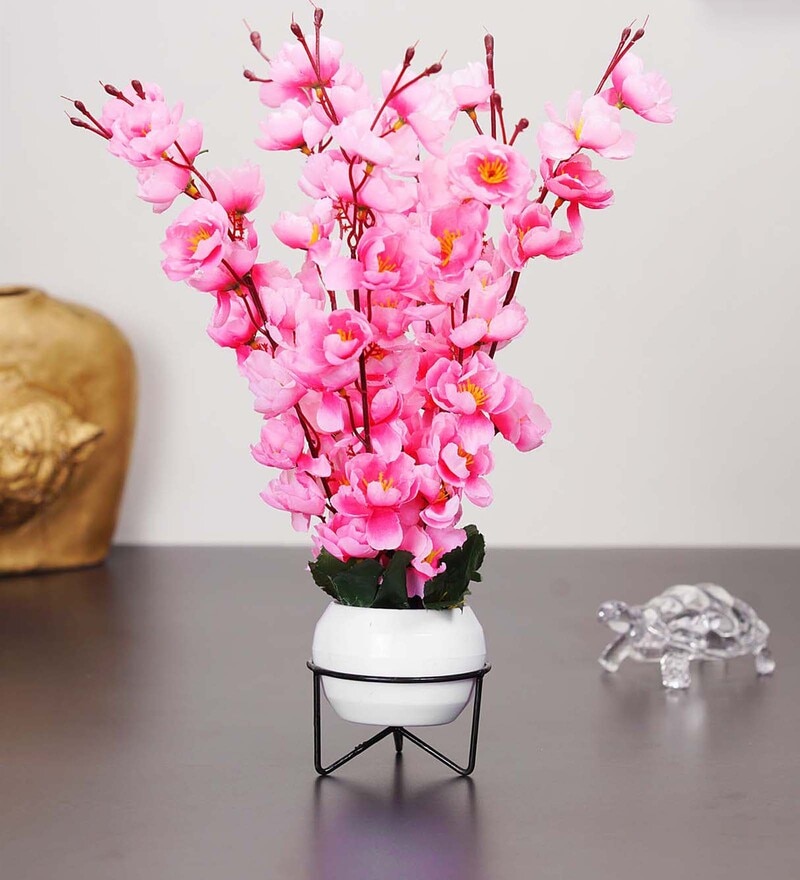 Buy Pink Artificail Plant with Pot and Metal Stand By Dekorly Online ...