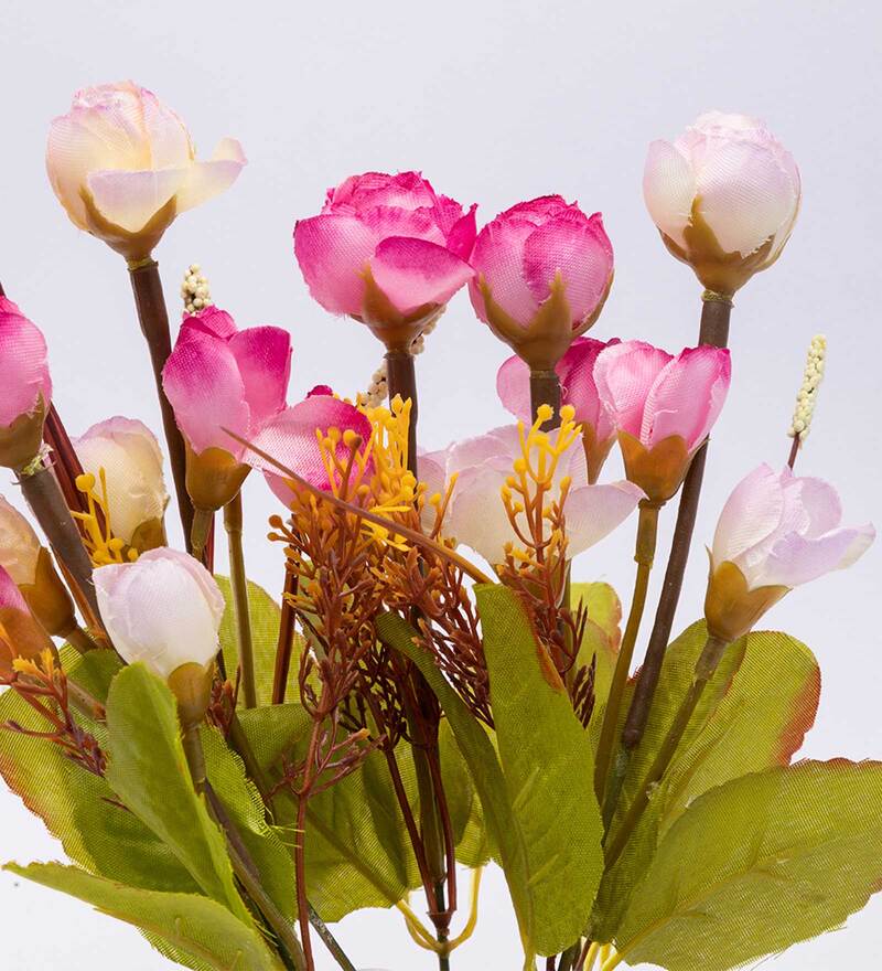 Buy Pink Ceramic Rose Bud Artificial Flower With Pot By Market 99