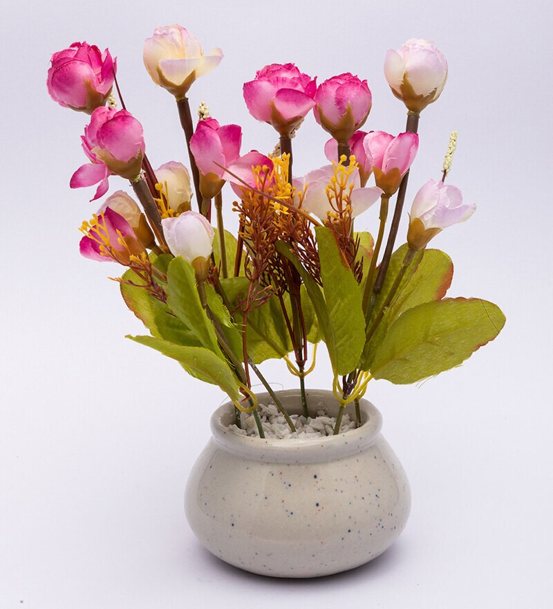 Buy Pink Ceramic Rose Bud Artificial Flower With Pot By Market 99