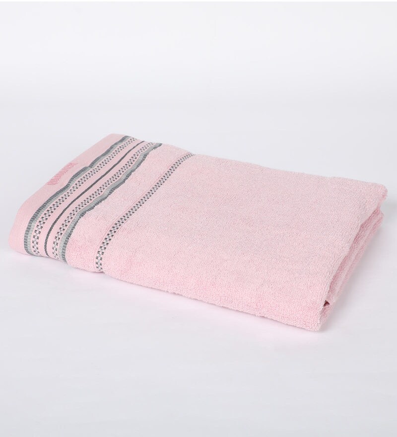 Buy Pink Solid 370 GSM Cotton Bath Towel by Raymond Home Online