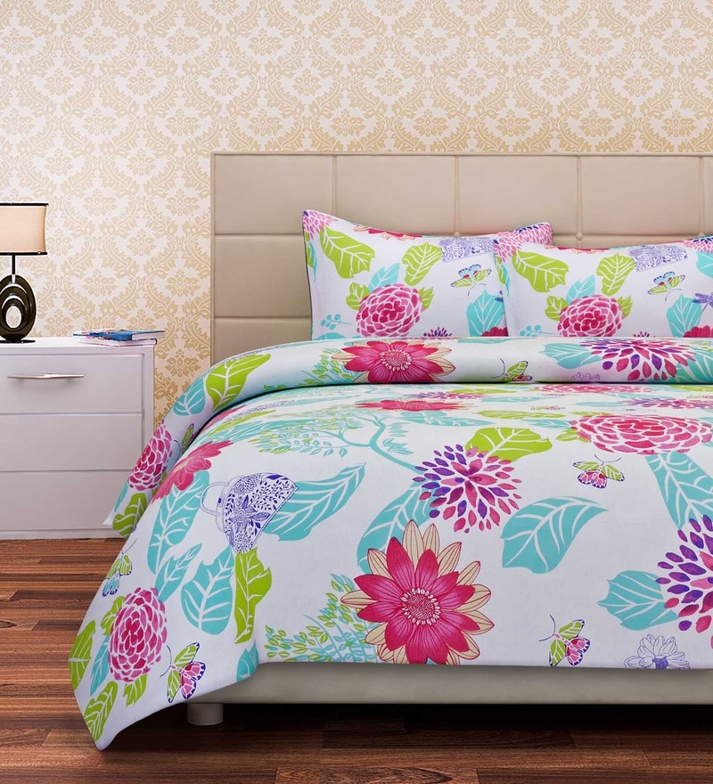 Buy Pink Floral 160 TC Cotton 1 Double Bedsheet with 2 Pillow Covers by