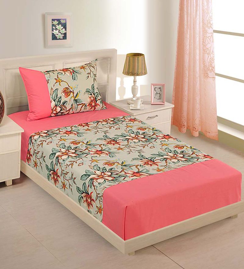 Buy Pink Cotton Single Size Bedsheet 