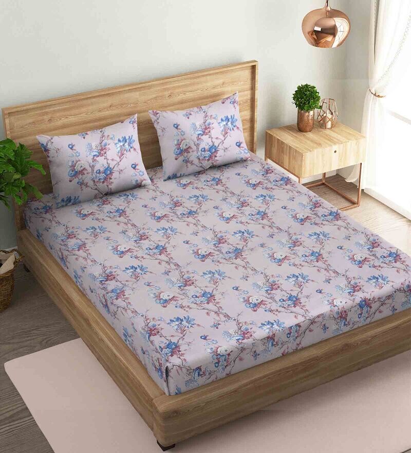 Buy Pink Floral 144 TC Cotton Single Bed Sized Bed Sheets With 1 Pillow