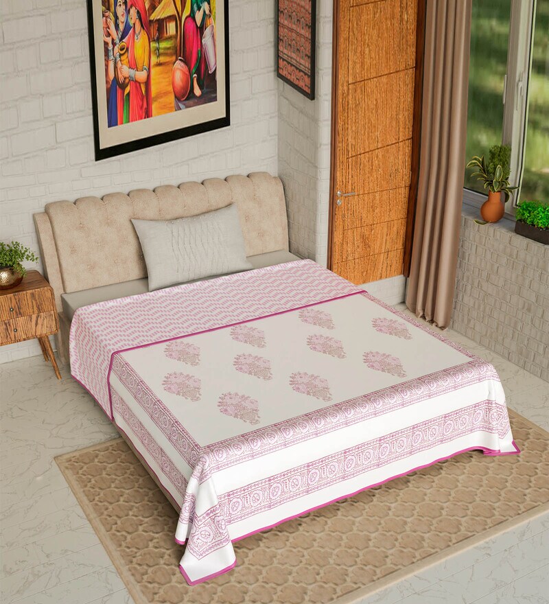 Buy Pink Hand Block Printed Cotton Reversible Single Bed Dohar By