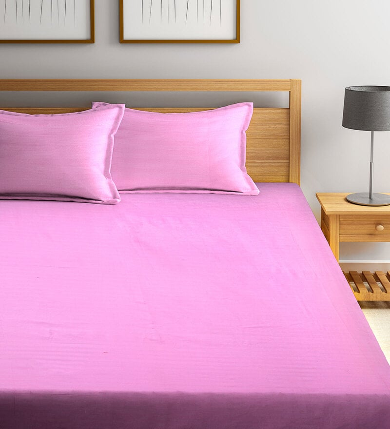 Buy Pink Solid 280 TC Cotton 1 Double Bedsheet with 2 Pillow Covers by