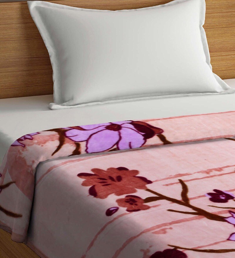 Buy Pink Wool Floral 1000 GSM Single Bed AC Room Blanket by Klotthe