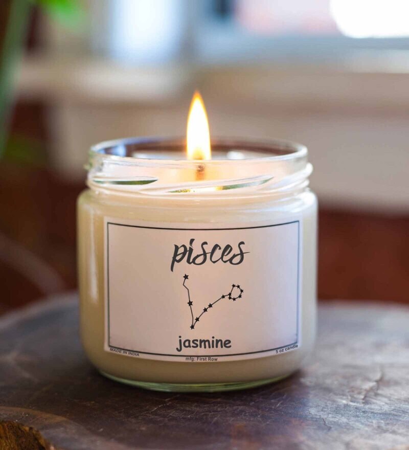 Buy Pisces Sun Sign 5Oz White Color Glass Jar Jasmine Scent Zodiac