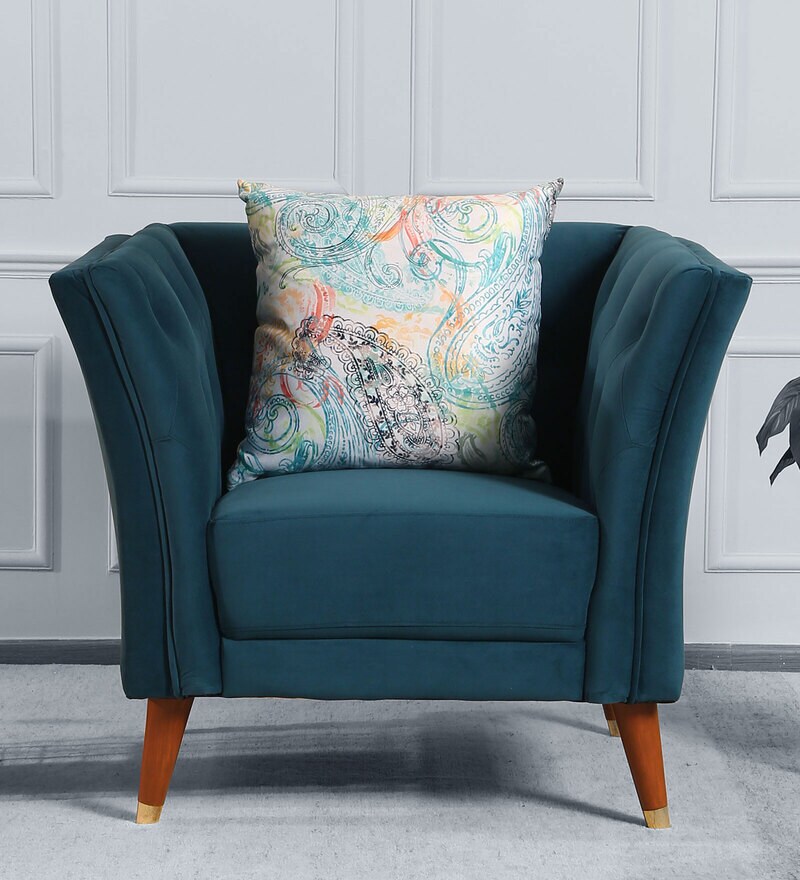 Buy Pittsuburg Velvet 1 Seater Sofa in Bottle Green Colour by Urban