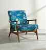 Pi Teak Wood Arm Chair in Blue Fabric