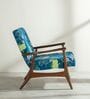Pi Teak Wood Arm Chair in Blue Fabric