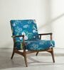 Pi Teak Wood Arm Chair in Blue Fabric