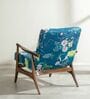 Pi Teak Wood Arm Chair in Blue Fabric