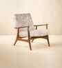 Pi Teak Wood Arm Chair in Dark Grey Fabric