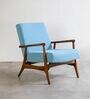 Pi Teak Wood Arm Chair in Light Blue Fabric
