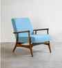 Pi Teak Wood Arm Chair in Light Blue Fabric