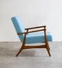 Pi Teak Wood Arm Chair in Light Blue Fabric