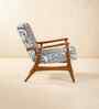 Pi Teak Wood Arm Chair in Printed Blue Fabric