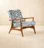 Pi Teak Wood Arm Chair in Printed Blue Fabric