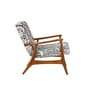 Pi Teak Wood Arm Chair in Printed Blue Fabric