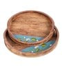 Pichhwai Leela Brown and Beige  Wood & Ceramic Tile  (Set of 2) Serving Tray Sets