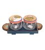 Pichhwai Leela Multicolor Glass and Wood 2 pcs Condiment Jars With Stand