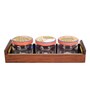 Pichhwai Leela Multicolor Glass and Wood 3 Pcs Condiment Jars With Tray