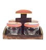 Pichhwai Leela Multicolor Glass and Wood 4 Pcs Condiments Jars with Tray