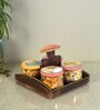 Pichhwai Leela Multicolor Glass and Wood 4 Pcs Condiments Jars with Tray