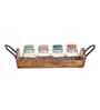 Pichhwai Leela Yankee Multicolor Glass and Wood 4 Pcs Condiment Jars With Stand