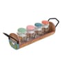 Pichhwai Leela Yankee Multicolor Glass and Wood 4 Pcs Condiment Jars With Stand