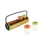 Lemon Green Glass and Wood 4 Pcs Condiment Jars with Stand