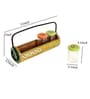 Lemon Green Glass and Wood 4 Pcs Condiment Jars with Stand