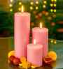 Set Of 3 Pink Wax Pillar Candles