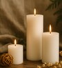 Set Of 3 White Wax Pillar Candles