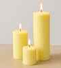 Set Of 3 Yellow Wax Pillar Candles