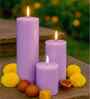 Set Of 3 Purple Wax Pillar Candles