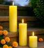 Set Of 3 Yellow Wax Pillar Candles