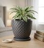 PINE Grey 12 Inch German Polymer Round Plant Container With Saucer