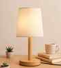 Pinewood Table Lamps for Nightstand, Fabric Linen Lampshade Desk Lamp, Morden Minimalist Bedside Lamps, Bedroom Nightstand Lamp Living Room,Kids Room White