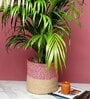 (1Pc) Pink & Beige Jute Handwoven Multipurpose Planter & Storage Basket
