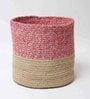 (1Pc) Pink & Beige Jute Handwoven Multipurpose Planter & Storage Basket