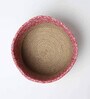 (1Pc) Pink & Beige Jute Handwoven Multipurpose Planter & Storage Basket