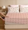 Pink & Cream Glace Cotton Geometric Print Elastic Fitted King Bedsheet With 2 Pillow Covers