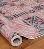Pink & Teal Block Print Polyester 3 ft x 5 ft Machine Made Carpet
