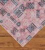 Pink & Teal Block Print Polyester 5 ft x 7 ft Machine Made Carpet