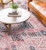 Pink & Teal Block Print Polyester 6 ft x 9 ft Machine Made Carpet